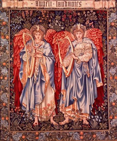 Angeli Laudantes, gobelín navržený Henrym Dearlem s postavami Edwarda Burne-Jonese původně nakreslenými v letech 1877/78, tkané v Merton Abbey v roce 1894 Morris and Co. (vlna a hedvábí na bavlně) od Edward Coley and Dearle John Henry Burne Jones 