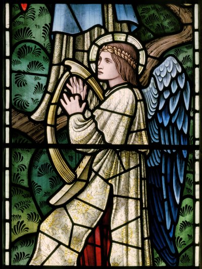 Wilden, All Saints, Morris & Co., Edward Burne-Jones, John Henry Dearle (1859-1932), Angels Of Paradise, Angel Musicians, detail, 1902-1914, Louisa, Alfred, The Baldwins, ministerský předseda, metodista, Wo od Edward Coley and Dearle Burne Jones