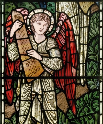 Wilden, All Saints, Morris & Co., Edward Burne-Jones, John Henry Dearle (1859-1932), Angels Of Paradise, Angel Musicians, detail, 1902-1914, Louisa, Alfred, The Baldwins, ministerský předseda, metodista, Wo od Edward Coley and Dearle Burne Jones