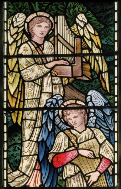 Wilden, All Saints, Morris & Co., Edward Burne-Jones, John Henry Dearle (1859-1932), Angels Of Paradise, Angel Musicians, detail, 1902-1914, Louisa, Alfred, The Baldwins, ministerský předseda, metodista, Wo od Edward Coley and Dearle Burne Jones