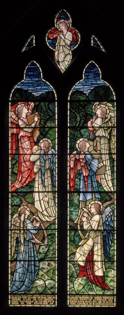 Wilden, All Saints, Morris & Co., Edward Burne-Jones, John Henry Dearle (1859-1932), Angels Of Paradise, Angel Musicians, 1902-1914, Louisa, Alfred, The Baldwins, ministerský předseda, metodista, Worcesters od Edward Coley and Dearle Burne Jones