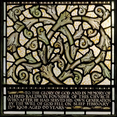 Wilden, All Saints, Morris & Co., Edward Burne-Jones, John Henry Dearle (1859-1932), Věnování Alfredu Baldwinovi z okna Joshua, 1902-1914, Louisa, The Baldwins, předseda vlády, metodista, Wo od Edward Coley and Dearle Burne Jones