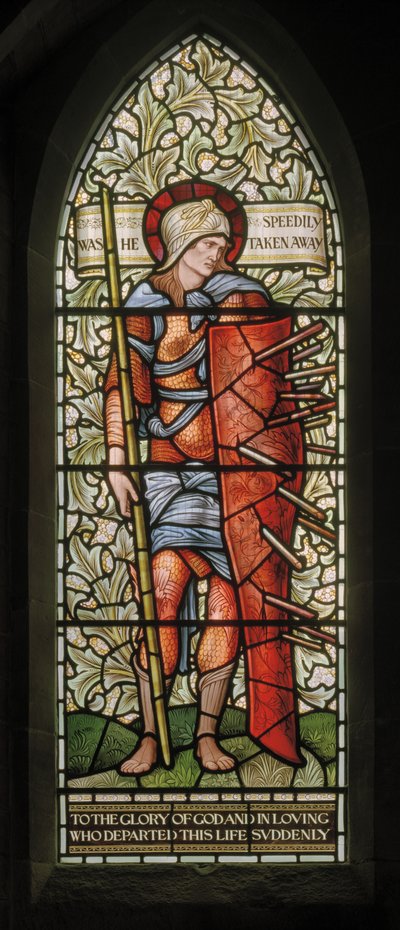 Wilden, All Saints, Morris & Co., Edward Burne-Jones, John Henry Dearle (1859-1932), Fortitude, 1902-1914, Louisa, Alfred, The Baldwins, ministerský předseda, metodista, Worcestershire, Arts & Crafts, Rudya od Edward Coley and Dearle Burne Jones