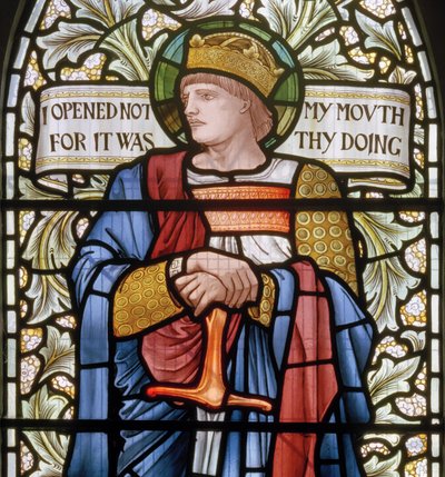 Wilden, All Saints, Morris & Co., Edward Burne-Jones, John Henry Dearle (1859-1932), King Ethelbert, detail, 1902-1914, Louisa, Alfred, The Baldwins, ministerský předseda, metodista, Worcestershire, Arts & od Edward Coley and Dearle Burne Jones