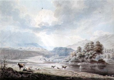 Jezero mezi kopci (pero a inkoust, akvarel a mytí na papíře) od Edward Dayes