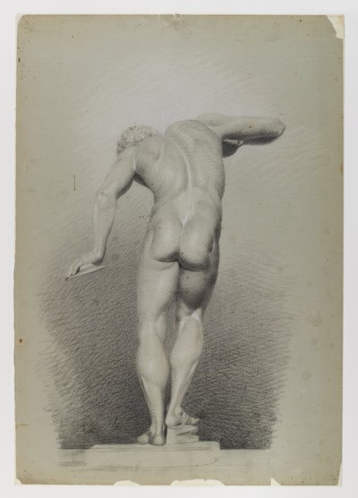 Studie aktu, asi 1848 (černobílá pastelka na modrozeleném, středně silném, mírně strukturovaném vliesovém papíře) od Edward Docker