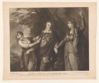 Portret van David Garrick tussen personifikace van komedie a tragédie Pro vrácení Osoba zná vhodnost každého (název na objektu) od Edward Fisher