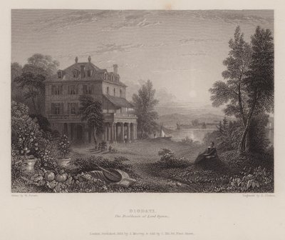Villa Diodati, sídlo lorda Byrona (rytina) od Edward Francis (after) Finden
