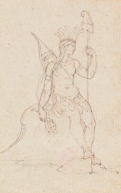 Alegorie Ameriky nesoucí čepici svobody, kolem 1760-1848 (pero, černý inkoust, grafit a červená křída) od Edward Francis Burney