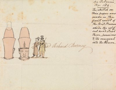 Dopis reverendu Richardu Burneymu s kresbou Kolosální hlavy z British Museum Courtyard od Edward Francis Burney