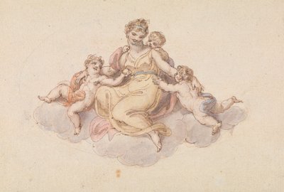 Matka a děti sedí na cloudu od Edward Francis Burney