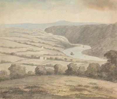Říční krajina s loděmi od Edward Francis Burney