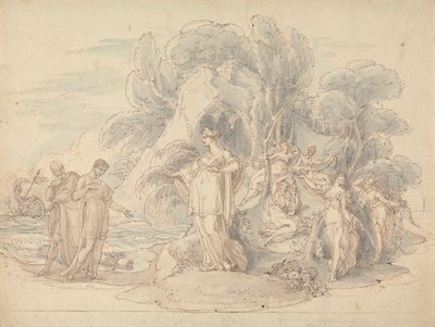Telemachus a Mentor přistávají na ostrově Calypso od Edward Francis Burney