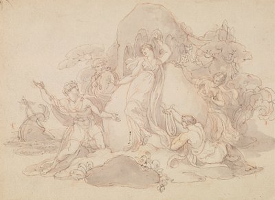 Telemachus a Mentor přistávají na ostrově Calypso od Edward Francis Burney