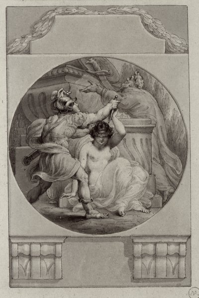 Válečník obětující mladou ženu (kresba) od Edward Francis Burney