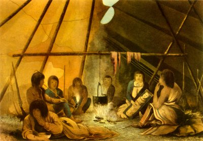 „Interiér indiánského stanu Cree“, 1820, 1946. od Edward Francis Finden
