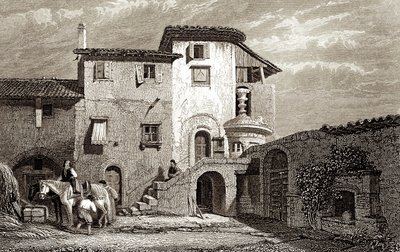 Rezidence lorda Byrona 1811 (rytina) od Edward Francis Finden