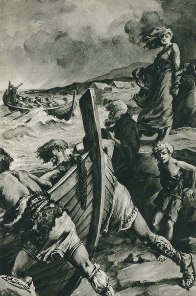 Vikingové, kteří vypluli z norských fjordů a objevili Ameriku dávno před Kolumbem (litografie) od Edward Frederick Skinner
