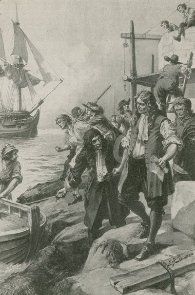Winstanley unesen piráty (litografie) od Edward Frederick Skinner
