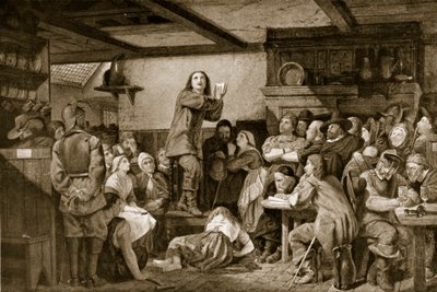 George Fox káže v krčmě, kolem roku 1650 od Edward Henry Wehnert