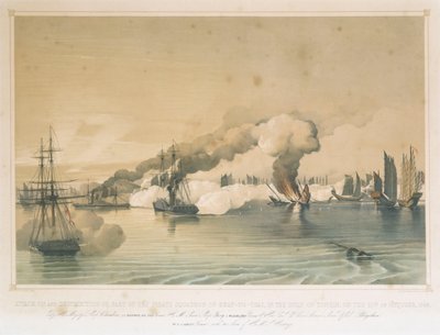 Útok lodí Columbine, Fury a Phlegethon na pirátskou eskadru Shap-ng-tsai, Tonkinský záliv, 21. října 1849. od Edward Hodges Cree