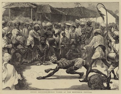 Indické skici, lidští tygři na festivalu Muharram od Edward John Gregory