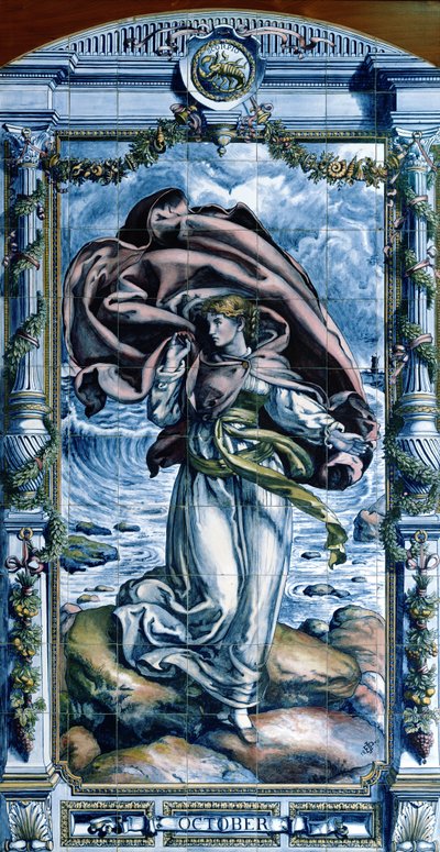 října, ze série dlaždicových panelů pro holandskou kuchyni, 1867-8 od Edward John Poynter