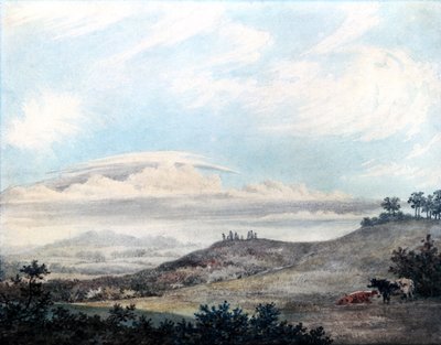 Venkovská krajina s pozdějšími studiemi mraků od Luka Howarda (1772-1864) kolem 1808-11 (wc na papíře) od Edward Kennion