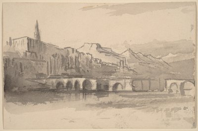 Most s horami v dálce (Ventimiglia) od Edward Lear