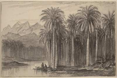 Postavy vyplouvající v kánoích z palmového háje (Wadi Feiran) od Edward Lear