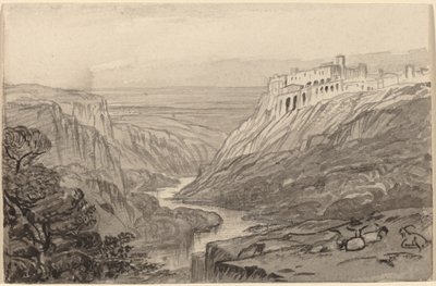 Kozy odpočívající nad říční soutěskou (Narni, Itálie) od Edward Lear