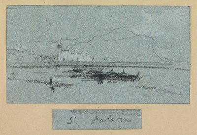 Palermo, z Pohledy na Sicílii (křída a kvaš na modrém papíře) od Edward Lear