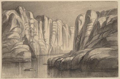Řeka vinoucí se skalním útvarem (Philae, Egypt) od Edward Lear