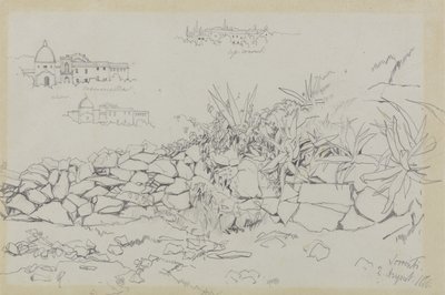 Sorrento, 2. srpna 1838 (grafit na šedém tkaném papíře) od Edward Lear