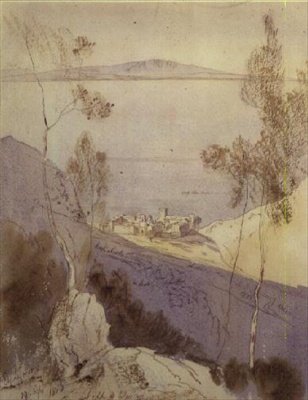 Klášter Esphigmenou (akvarel) od Edward Lear