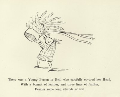 Byla tam Mladá osoba v červeném, která si pečlivě zakrývala hlavu od Edward Lear