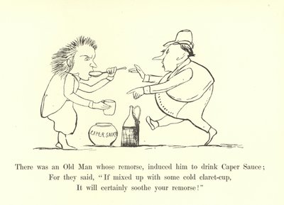 Byl tam starý muž, jehož výčitky svědomí ho přiměly vypít kaparovou omáčku od Edward Lear