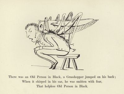 Byl tam Starý člověk v černém, na záda mu skočil Kobylka od Edward Lear