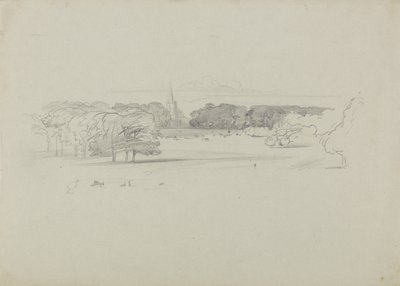 Pohled přes louku na kostel od Edward Lear