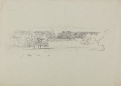 Pohled přes louku na kostel od Edward Lear