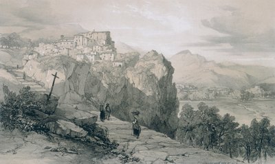 Výhledy v Římě a jeho okolí: Rocca Giovane a v dálce města Licenza a Civitella di Licenza od Edward Lear
