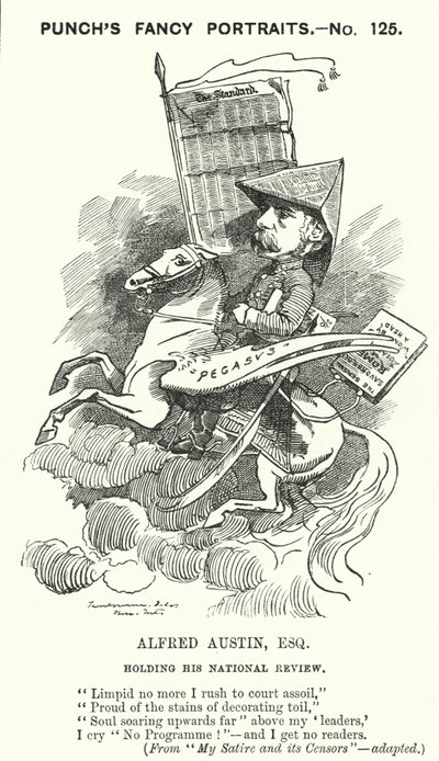 Punch cartoon: Alfred Austin, anglický básník a redaktor National Review (rytina) od Edward Linley (after) Sambourne