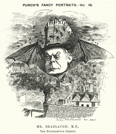 Punch cartoon: Charles Bradlaugh, anglický liberální politik a ateista (rytina) od Edward Linley (after) Sambourne