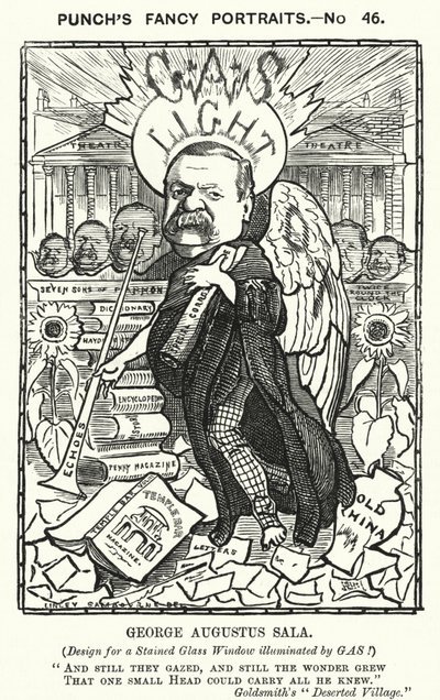 Punch cartoon: George Augustus Sala, anglický autor a novinář (rytina) od Edward Linley (after) Sambourne