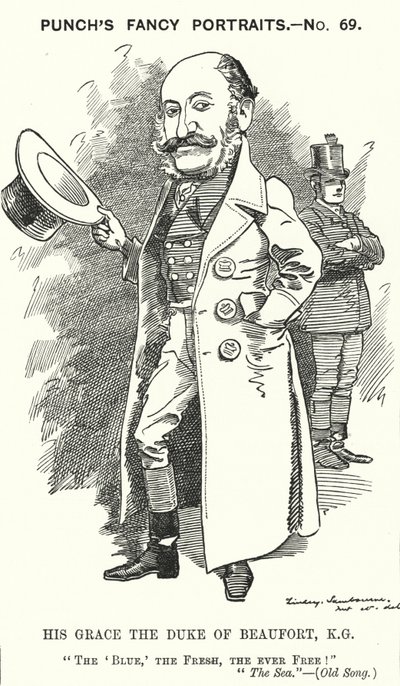 Punch cartoon: Henry Charles Fitzroy Somerset, 8. vévoda z Beaufortu, anglický voják a konzervativní politik (rytina) od Edward Linley (after) Sambourne