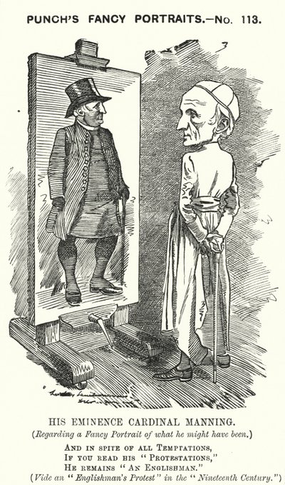 Punch cartoon: Henry Edward Manning, anglický kardinál a katolický arcibiskup z Westminsteru (rytina) od Edward Linley (after) Sambourne