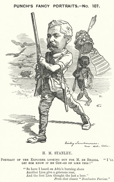 Punch cartoon: Henry Morton Stanley, velšský novinář a průzkumník (rytina) od Edward Linley (after) Sambourne