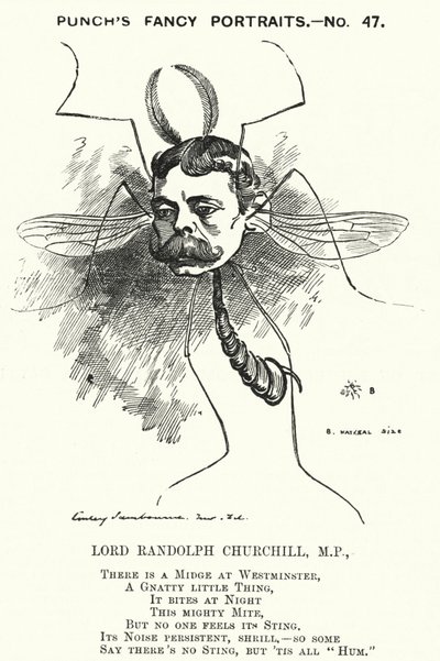 Punch cartoon: Lord Randolph Churchill, anglický konzervativní politik (rytina) od Edward Linley (after) Sambourne