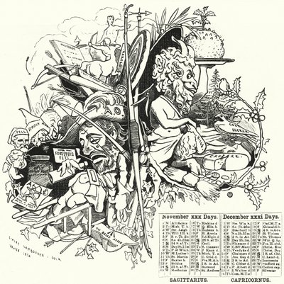 Punč karikatura: listopad a prosinec (rytina) od Edward Linley (after) Sambourne