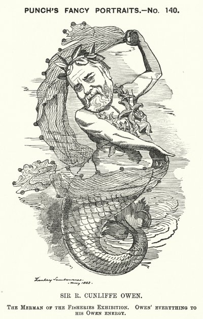 Punch cartoon: Philip Cunliffe-Owen, britský organizátor výstavy a ředitel South Kensington Museum, Londýn (rytina) od Edward Linley (after) Sambourne
